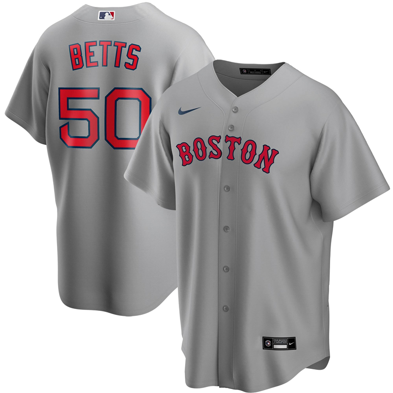 2020 MLB Men Boston Red Sox #50 Mookie Betts Nike Gray Road 2020 Replica Player Jersey 1->boston red sox->MLB Jersey